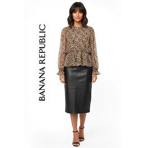 BANANA REPUBLIC long sleeve sheer leopard-like print blouse, Size: L